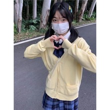 秋冬软妹日系套装jk制服v领毛衣针织开衫校供学院风外套可爱制服