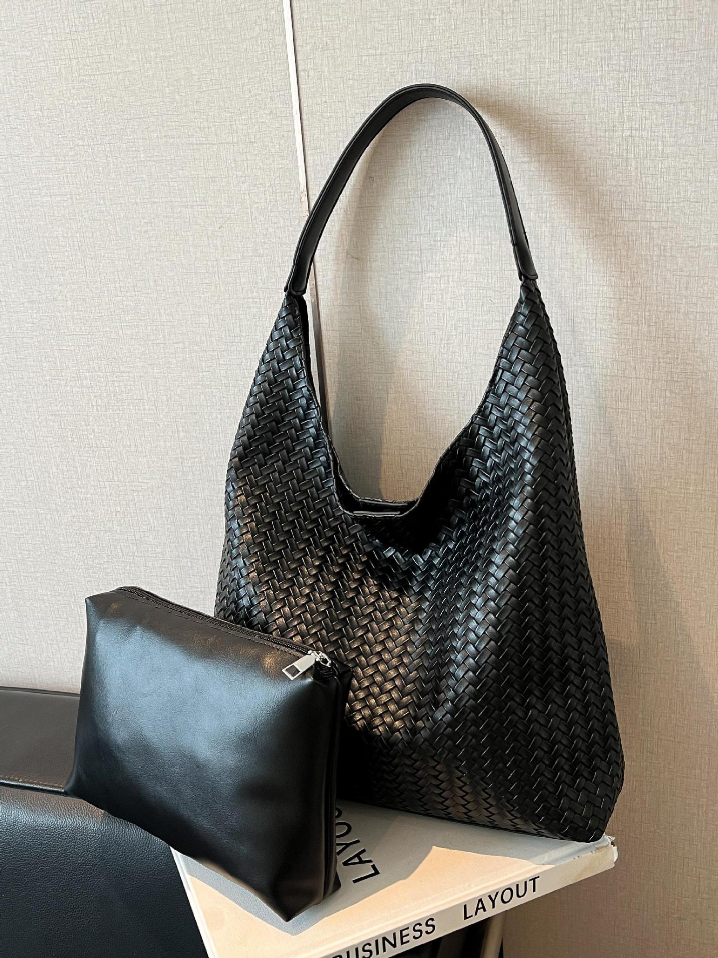 Bolso Tote Tejido Retro de PU de Gran Capacidad para Uso Diario