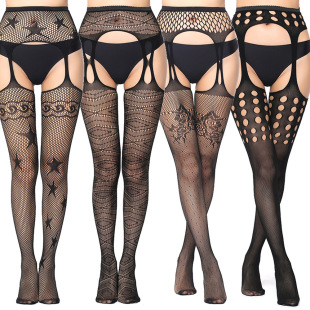 Sexy Suspender Stockings, High Elasticity, Sexy Crotchless Stockings, Pantyhose for Women, Open Crotch, Fine Mesh, Black Stockings, Cross-Border Hot Sale