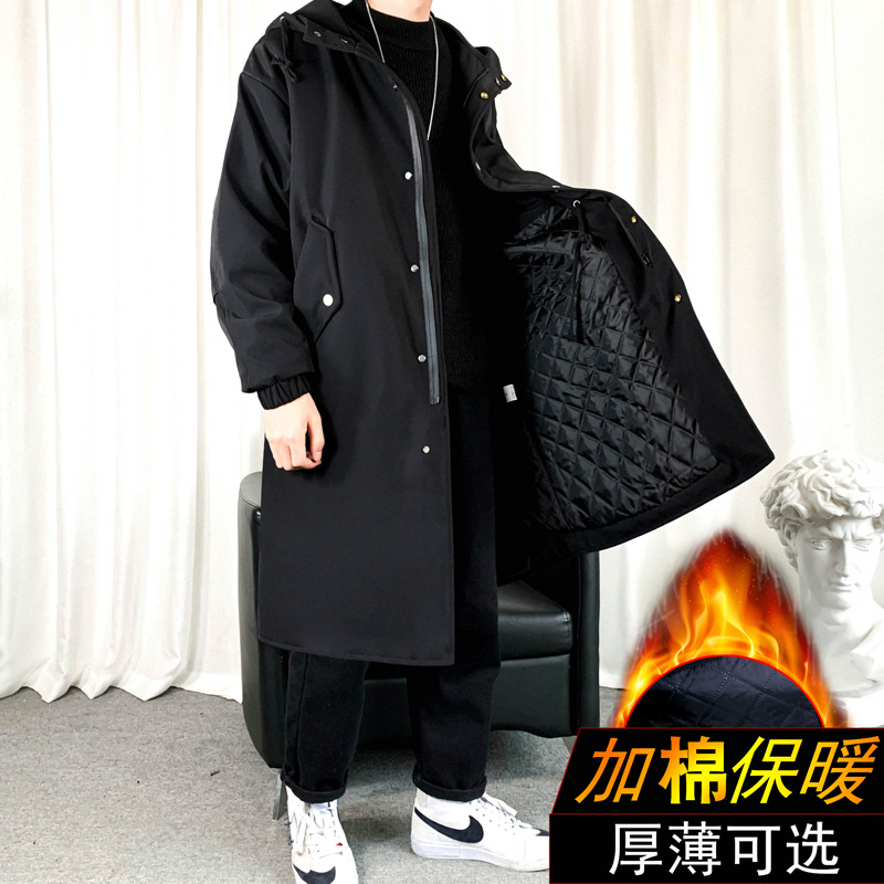 2021 Otoño e Invierno gabardina de hombre abrigo de algodón acolchado para hombre Abrigo acolchado de algodón Comercio exterior transfronterizo gabardina de color sólido cálido con capucha larga para hombre image 3