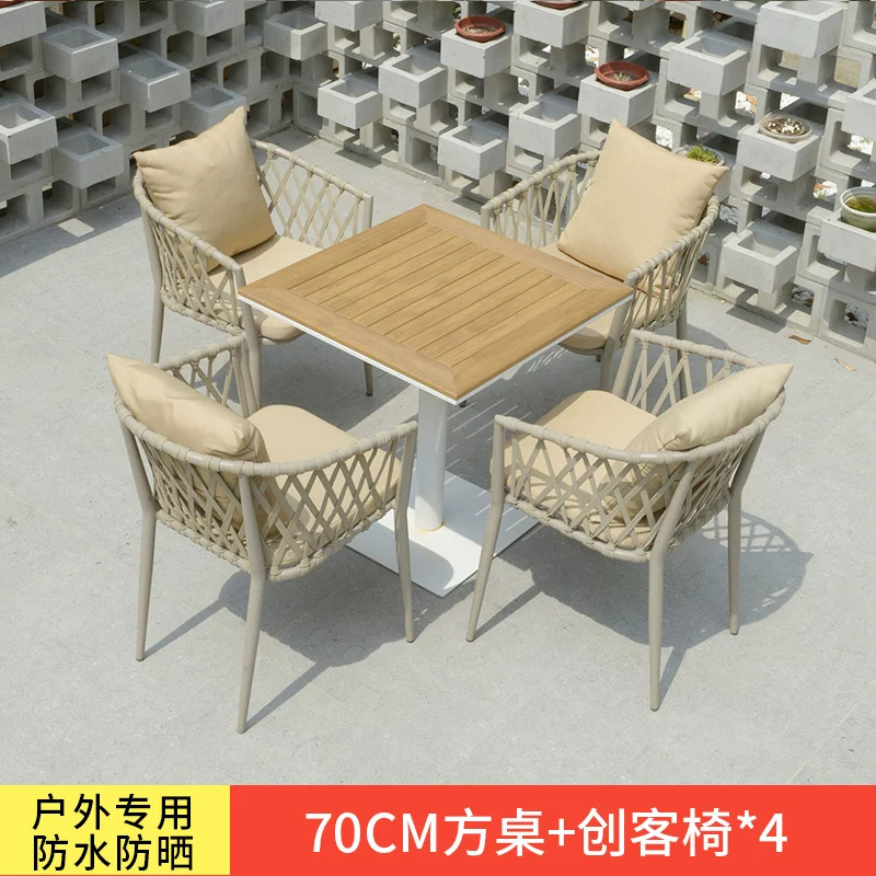Mesa y silla de patio al aire libre, terraza de jardín de caña, balcón, mesa y silla de caña casuales, combinación de mesa y silla al aire libre