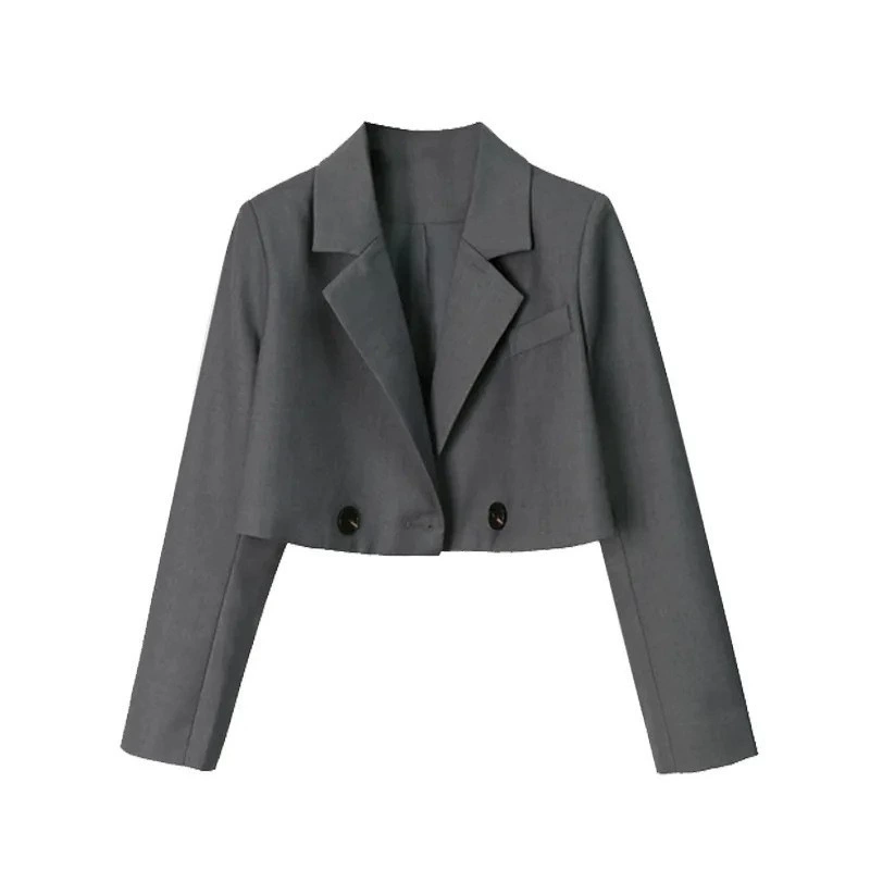Осенний дизайн короткого классического пиджака костюма для отдыха, slim fit, тренд сезона, высокая талия