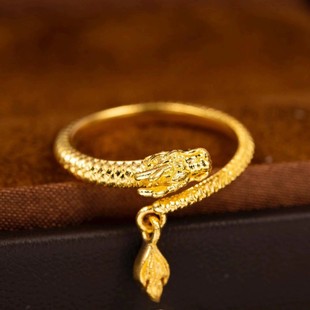 18K Gold New Dragon Swing Tail Ring Au750 Color Gold Ring Ring Male and Female Zodiac Dragon Animal Year Water Shell Wholesale