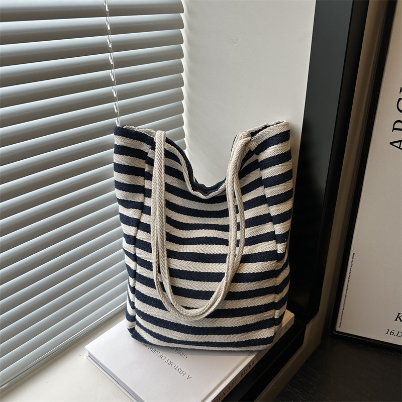 Bolso de hombro de gran capacidad bolso de estudiantes coreano estilo extranjero ocio rayas bolso de mano damas bolso de tramo inclinado