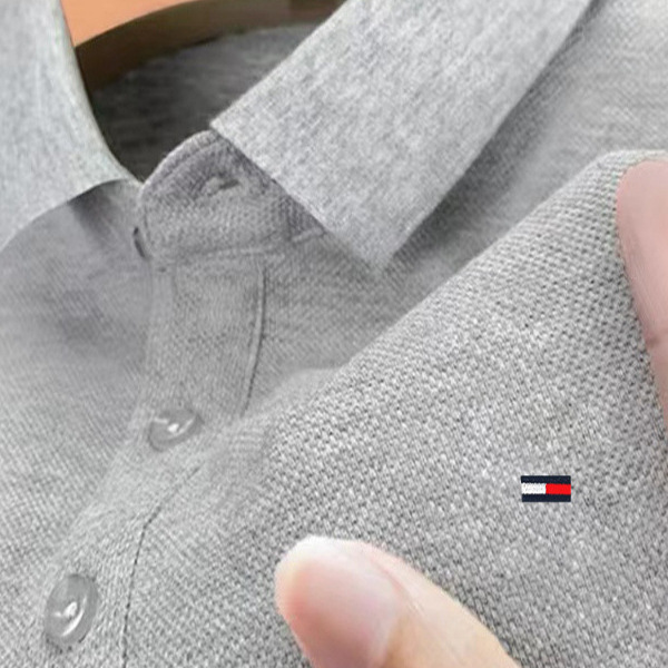 European and American Street Fashion Brand Tommy Embroidered Men's Polo Shirt Casual Versatile T-Shirt Fashionable Short-Sleeved Men's American Style