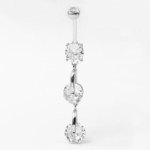 925 Silver Navel Ring European and American Long Diamond-Encrusted Zircon Navel Nail Sexy Cross-Border Piercing Jewelry Manufacturer Wholesale