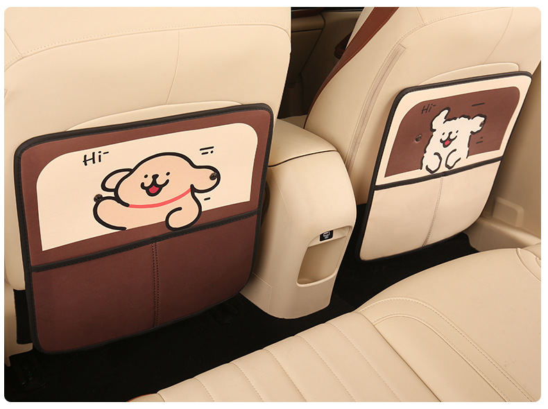 Women's Cute Cartoon Car Seat Back Anti-Kick Pad Car Seat Back Anti-Stain Pad with Storage Strap Cross-Border Car Products
