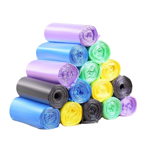 Colorful Flat Mouth Garbage Bags, Black Household Cut-off Style Disposable Plastic Bags, 5 Rolls per Pack, Wholesale