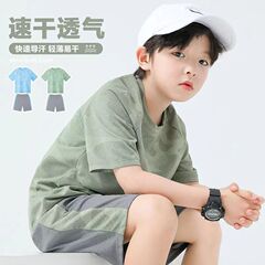 2025新型子供速乾通気スポーツウェア半袖tシャツ2点セット中大童夏スポーツスーツ
