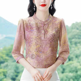 高级感七分袖雪纺衬衫女士夏装新款气质休闲小衫减龄洋气妈妈上衣