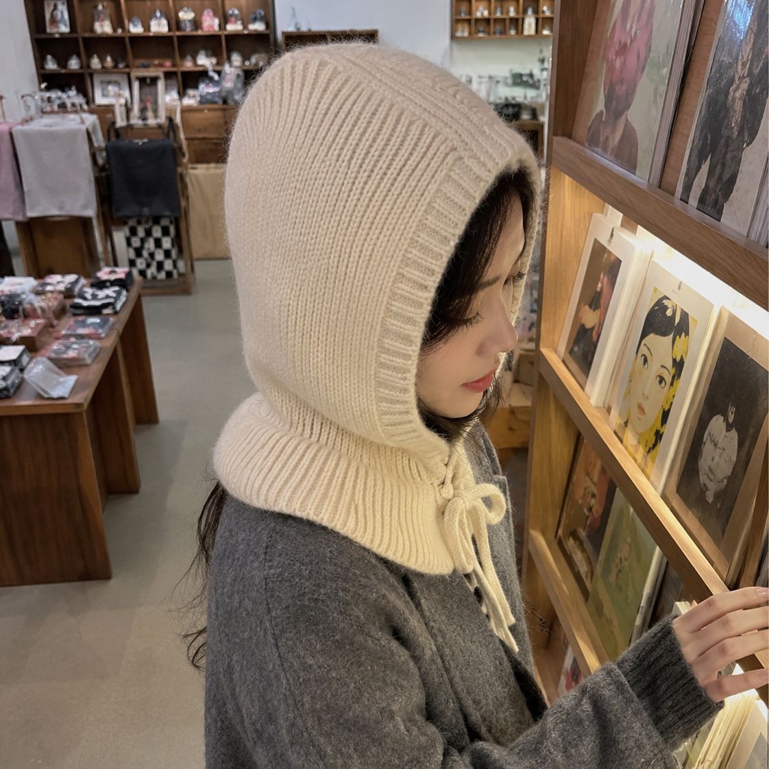 한국판 모자 목도리 일체형 니트 목보호대 바라클라파 모자 여성용 겨울 빈