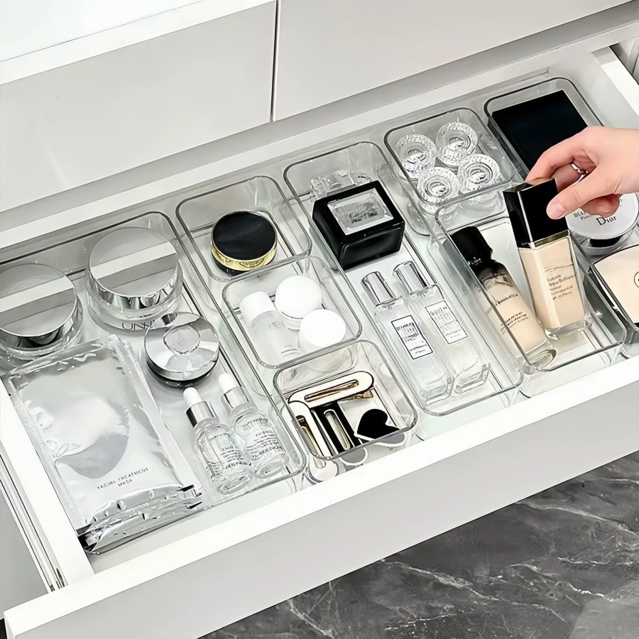 Acrylic Drawer Organizer Box, Universal Table Storage, Clear, Multi-Size Sets (S–XL)