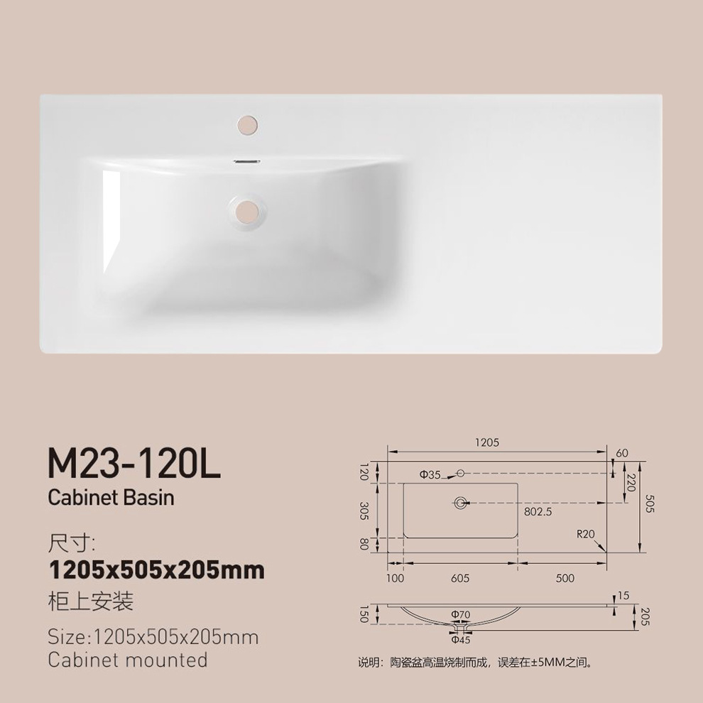 Lavabo de baño, lavabo individual, lavabo integrado de cerámica, lavabo de lado delgado, mesa simple, lavabo izquierdo y derecho, esquinas cortadas
