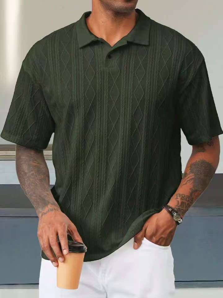 268g Weight Half Sleeve Sleeve Length Polyester Fabric Type Long Top Length Daily, Street Occasion Turndown Neckline Regular Fit Fit Type Geometric, Solid Color Pattern Summer Season Men's Gender Casual, Simple Style Style Wholesale Men's Polyester Casual Simple Style Geometric Solid Color Half Sleeve Men's T-shirt 1