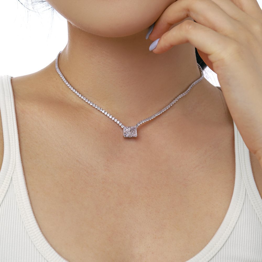 15g Weight Zircon, High Carbon Diamond Inlay Material Necklace Classification 925 sterling silver Chain Material 1 Piece Quantity Holiday, Tea Party Occasion 925 Sterling Silver Material Heart Shape, Rectangle Pattern Women's Gender Inlay Design Simple Style, Shiny Style 925 Sterling Silver Zircon High Carbon Diamond Inlay Heart Shape Rectangle Necklace 48