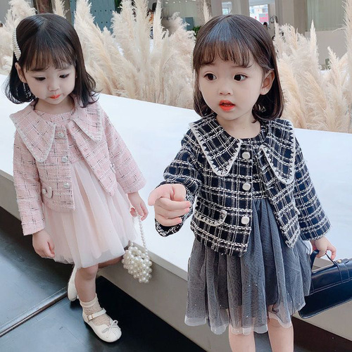 Baby girl's stylish suit dress 2024 new autumn vest gauze dress two-piece princess dress for children and middle-aged children