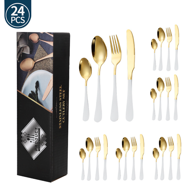 Juego de vajilla de acero inoxidable de Amazon transfronterizo 1010 Cuchillos, tenedores y cucharas de comida occidental Juego de 24 piezas Cuchillos y cucharas de bistec