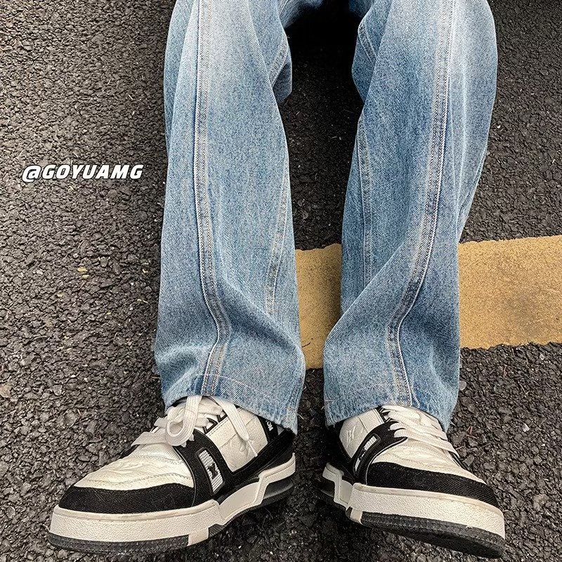 2024 hombres de moda otoño e invierno pantalones sueltos de otoño simples y versátiles tendencia coreana retro pantalones vaqueros de trapeador de pierna ancha control