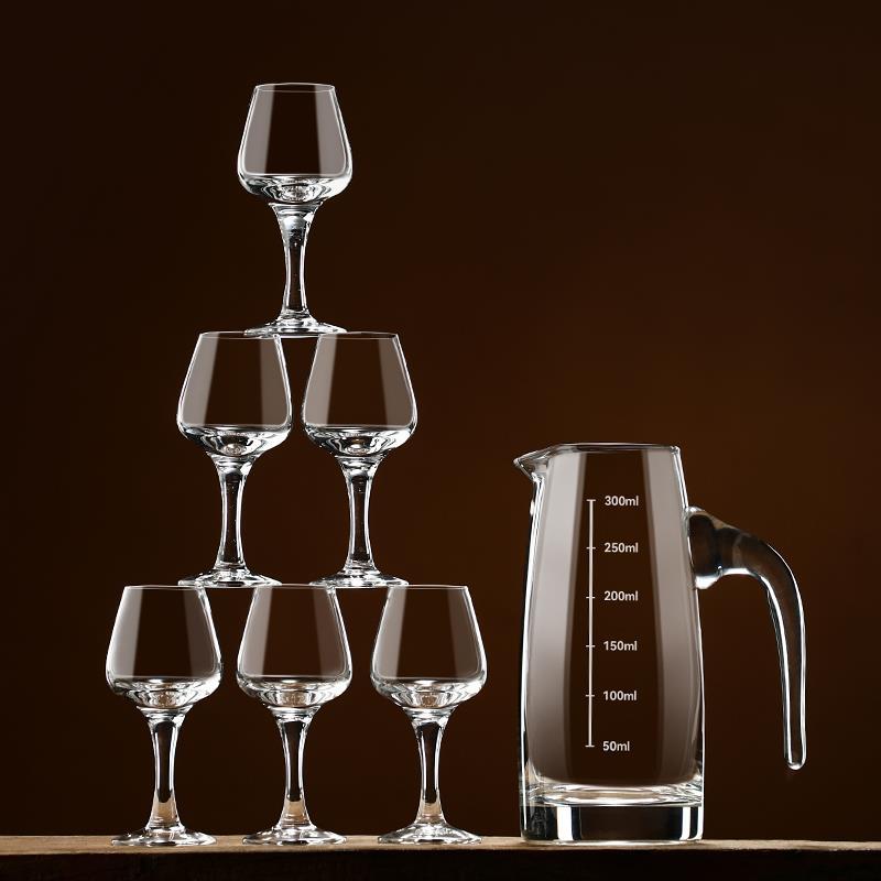 水晶玻璃加厚高脚白酒杯套装家用分酒器带刻度国际品酒杯双层杯架