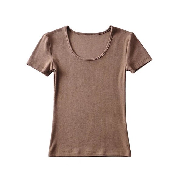 solid color fitted retro short short sleeve T-shirt with a round…