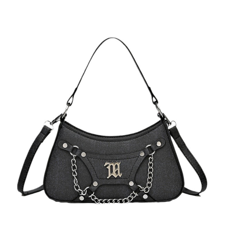 Women's Shoulder Bag 2023 New Style Motorcycle Style Personality Avant-garde Armpit Bag Trendy Fashion Denim Color Chain Handbag_voghion.com