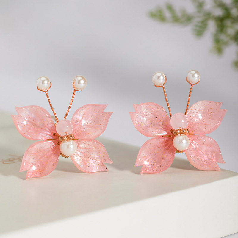 Ancient Style Hair Accessories, Pink Butterfly Hairpins, Super Fairy Horse-Faced Skirts, Han Dynasty Kidsren's Hairpins (Tb10.9)