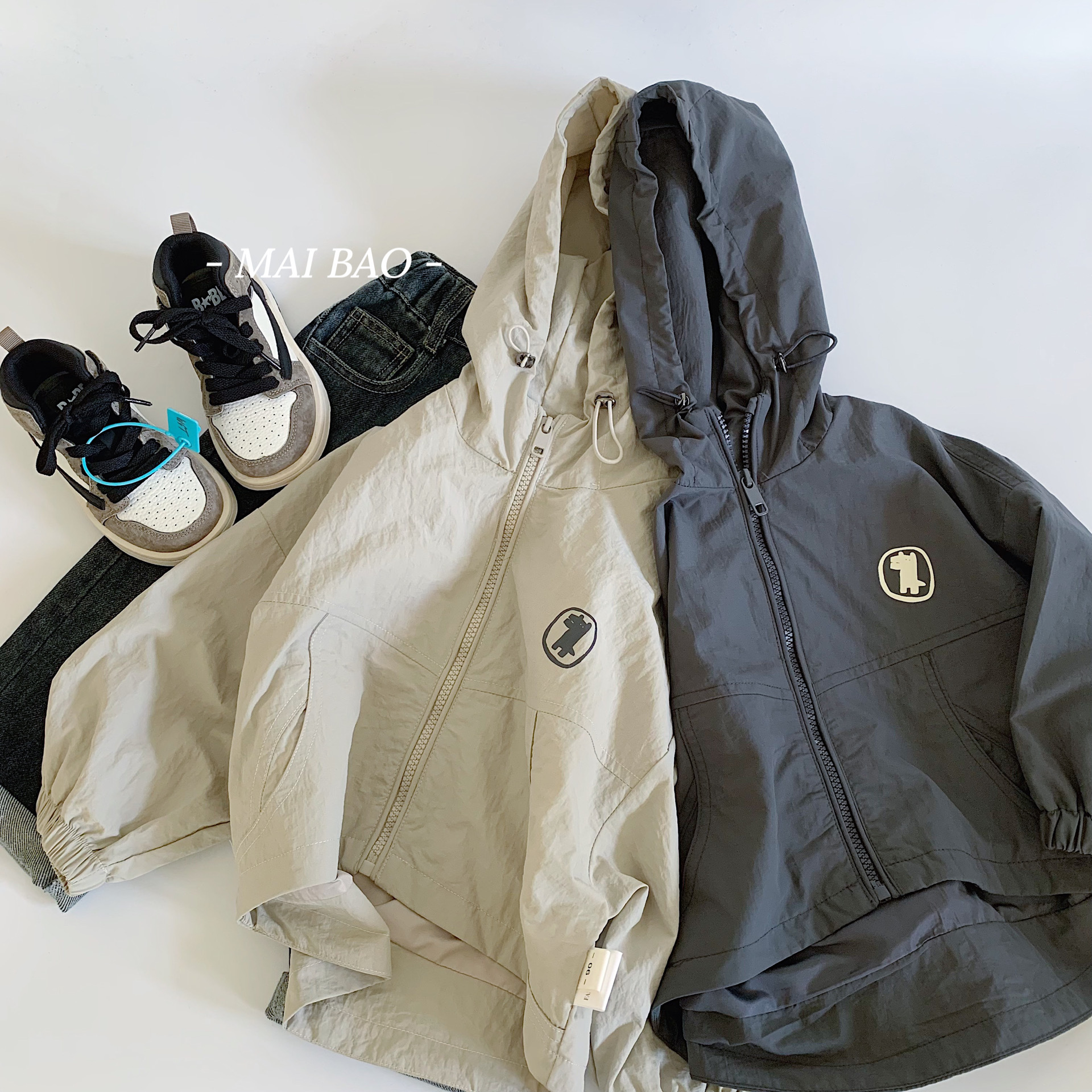 Mai Bao Children's Jacket 2026 Spring New Style Boys' Fashionable Versatile Hooded Zipper Shirt for Young Children Handsome Jacket