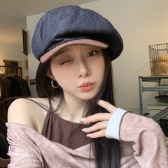 日系复古牛仔贝雷帽女春夏2025新款显脸小报童帽休闲百搭画家帽子