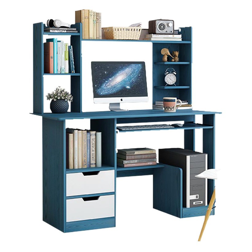 Escritorio y estantería integrados con librero, escritorio para computadora de escritorio, escritorio de estudio para estudiantes en el hogar, escritorio con silla de madera maciza