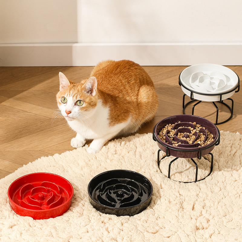 ペットセラミックボウル北欧猫ボウル背の高いセラミックキャットフードボウルスナック缶詰プレート抗頚椎症抗転倒猫フードボウル|undefined