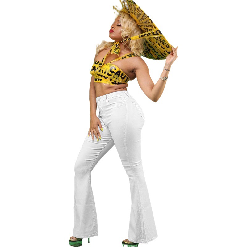 PT7078 Amazon transfronteriza deseo europeo y americano ropa de mujer micro elástico cintura alta eaby ropa de mujer Denim pantalones acampanados mujeres