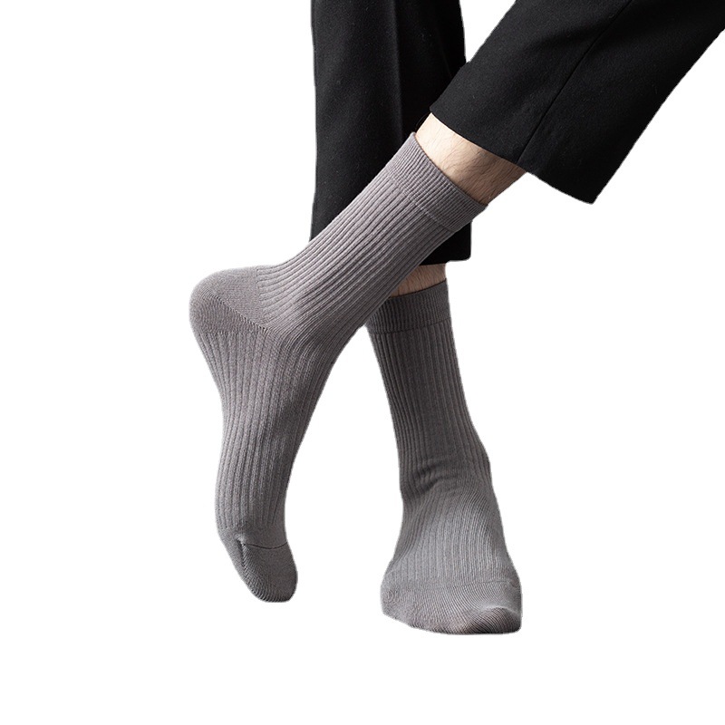 Calcetines de algodón de doble aguja de imitación sin reposapiés para hombres calcetines de algodón de cien calcetines de algodón de todos los partidos medias de media pantorrilla calcetines de negocios al por mayor