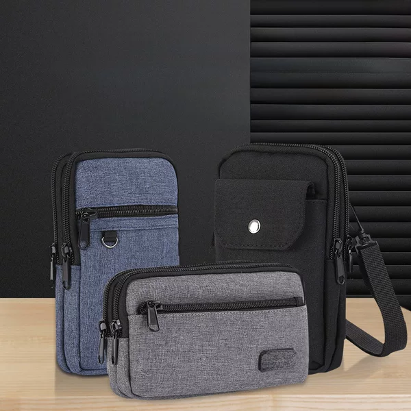 Business fashion canvas bag new outdoor storage mobile phone solid color simple multi-purpose Men's waist bag in stock