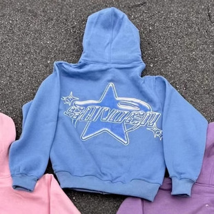 Cross-Border 2024 Sweatshirt Hdn Five-Pointed Star Printed Hooded Pullover Sweatshirt Casual Loose New Hot-Selling Top
