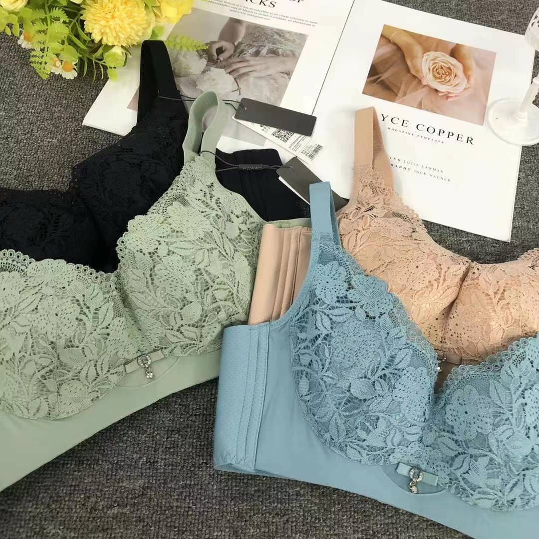 Nuevo sujetador de alta calidad de moda de encaje jacquard transpirable y cómodo ajuste lateral de pecho de botón múltiple ropa interior mujer