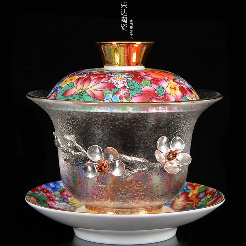 Retro ceramic enamel, glass tea cup, set, light luxury style