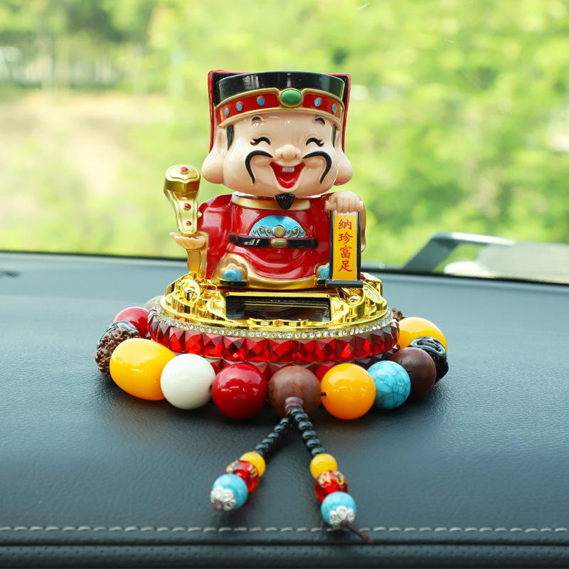 Solar Head Shaking God of Wealth Ornaments Car Creative Head Shaking God of Wealth Solar Five-Way God of Wealth Ornaments Car Ornaments