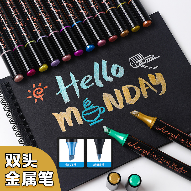 Lápiz de acrílico de doble cabeza resistente al agua lápiz de pintura metálica de color pintado graffiti lápiz de acrílico plegable en forma de hacha