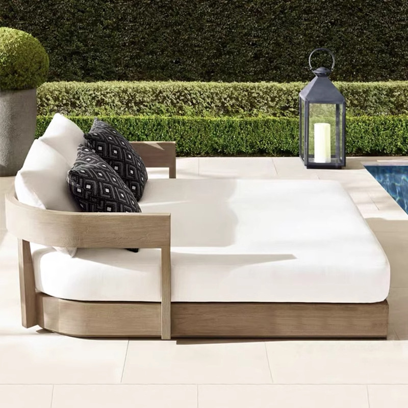 Silla de teca al aire libre villa patio a prueba de agua y protección solar hotel resort piscina terraza al aire libre cama de madera anticorrosiva