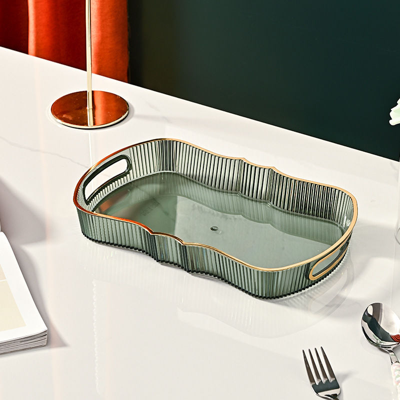 Luz de lujo rectangular borde dorado taza de agua bandeja de té taza de té del hogar sala de estar bandeja de fruta taza juego de té bandeja de almacenamiento