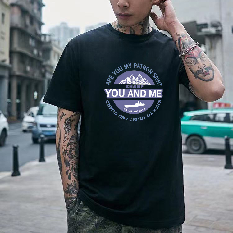 Men's Trendy Street Hip-Hop Style Pure Cotton Short-Sleeved T-Shirt Men's Round Neck Half-Sleeved Loose Versatile Top Wholesale Source