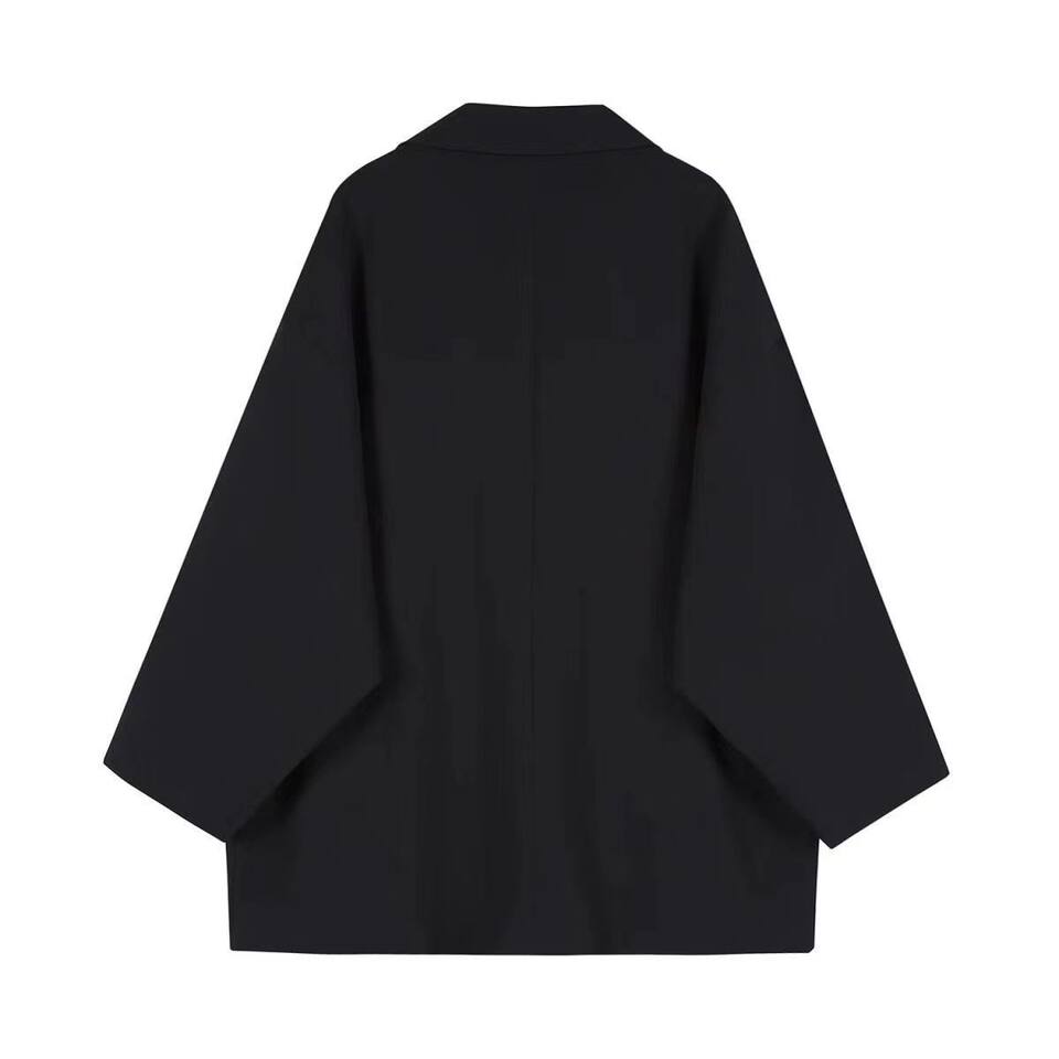 Áo blazer nữ dáng suông rộng phong cách Hàn Quốc, cổ vest một hàng cúc, tay dài — Màu trắng ngà, Màu xám đậm, màu đen chi tiết 5