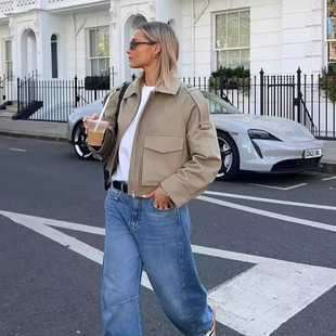 High-End American Retro Sexy Short Brown Casual Jacket for Women 2025 Autum Popular New Hot Style Jacket