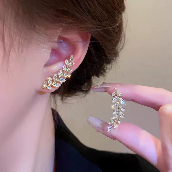 Cross-Border Light Luxury Wheat Ear Full Diamond All-In-One Earrings Niche Design High-End Earrings Women's Unique Earrings