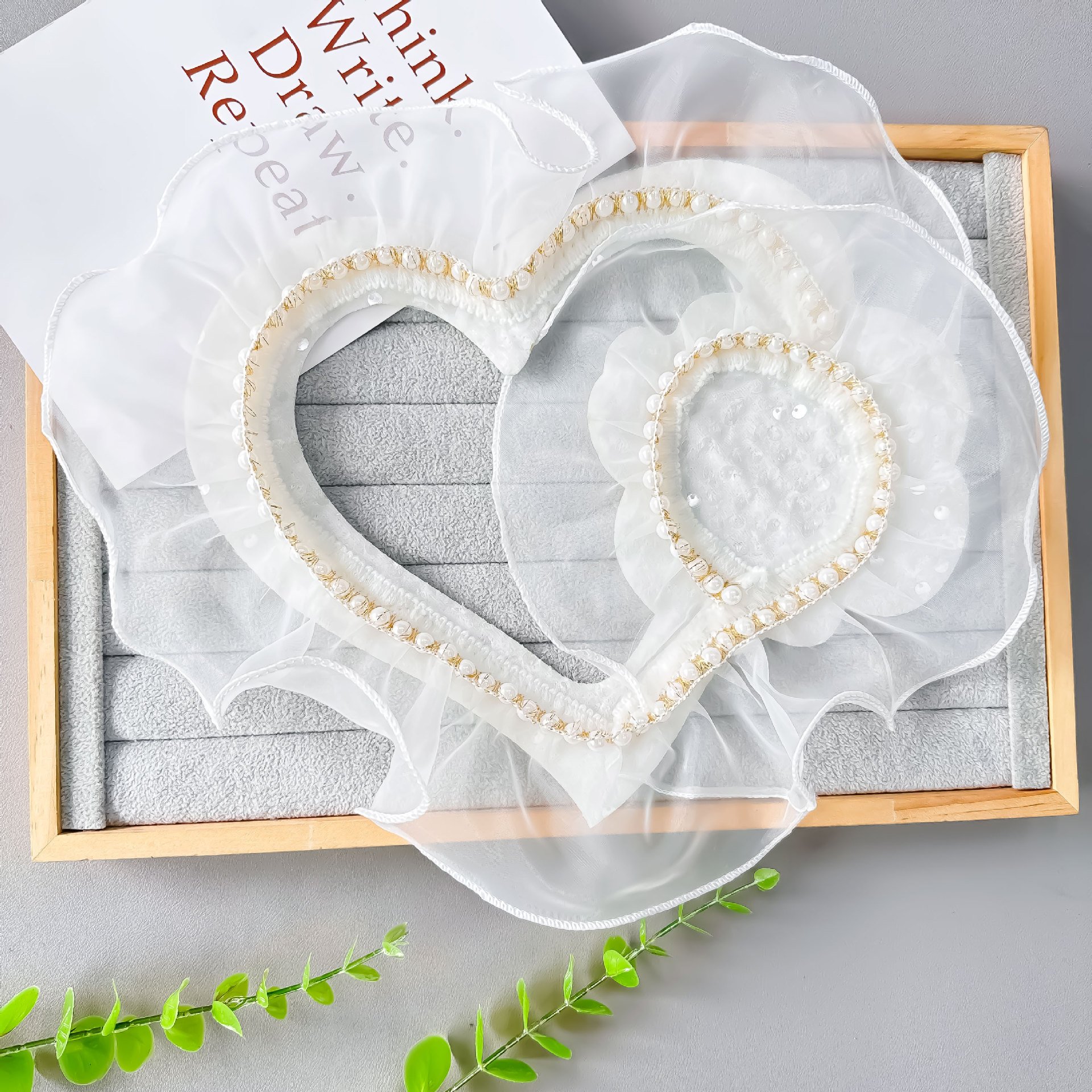 Nuevo blanco de doble capa ogan amor tela doblada pegada encaje de perla decoración vestido de boda vestido de ropa image 3