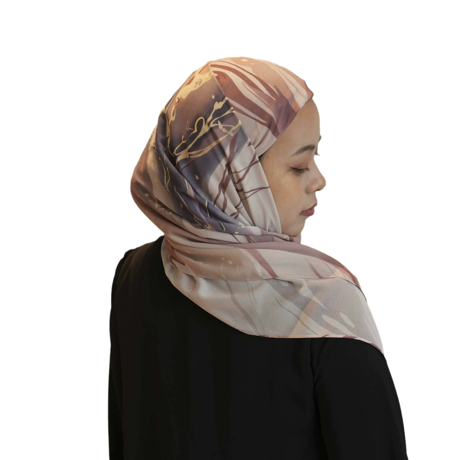 Bofu 2025 Cross-border Golden Flow Sand Earth Color Square Hijab tie printed head scarf
