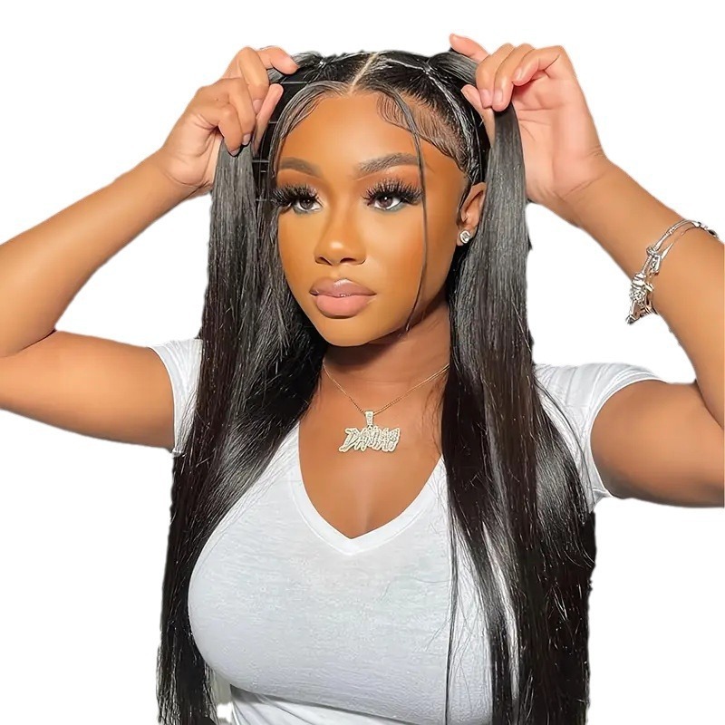 Comercio exterior transfronterizo de moda larga pelo recto pelucas de encaje de venta caliente africana frente a cabello recto natural cubierta de cabeza