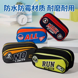 跨境简约带标笔袋定制印logo中小学生文具盒批发高颜值铅笔袋定做