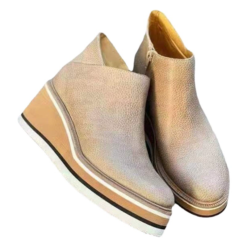 2022 осенне-зимние новые европейские ботильоны больших размеров на танкетке, женские сапоги с плоской боковой молнией и закрытым ртом, женская обувь Amazon