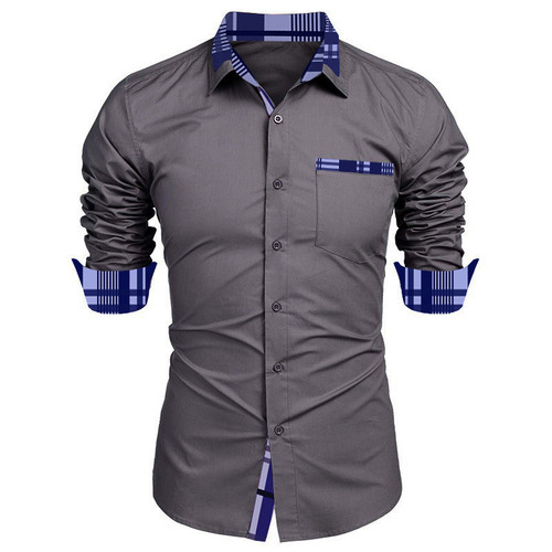 New European and American Men's Plain Color Collar Long Sleeve Button-down Shirt on AliExpress
